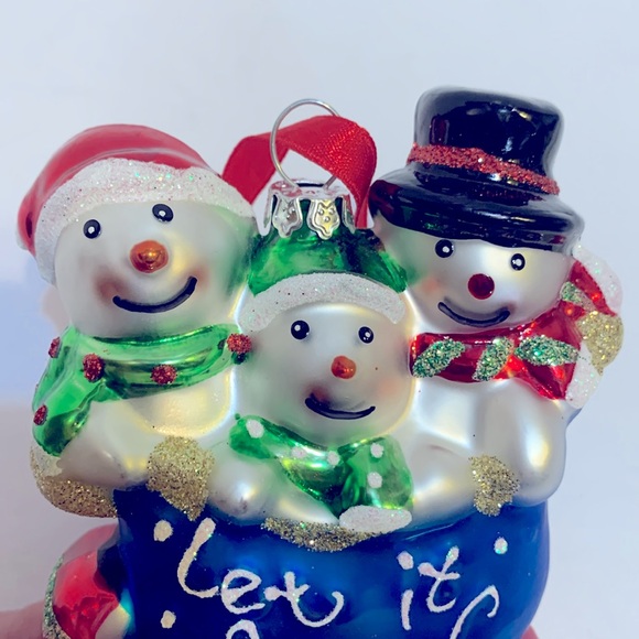 Snowman trio hand blown glass Let it Snow - Picture 9 of 10
